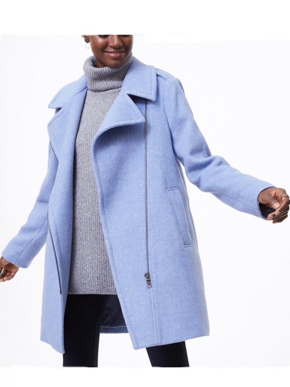 LOFT Moto Coat Asymmetric Zip Periwinkle Blue